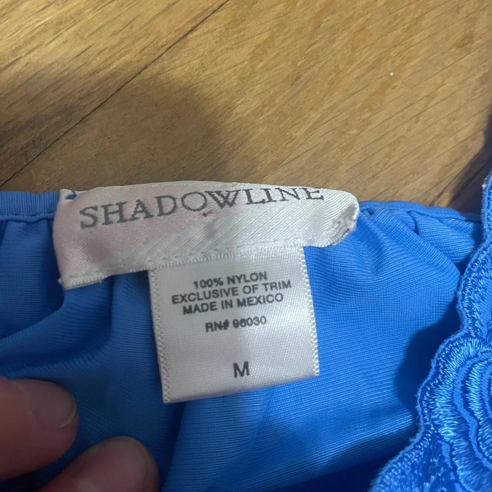 Shadowline Blue Floral Embroidered Nylon Maxi Nightgown Flutter‎ Sleeve Womens M